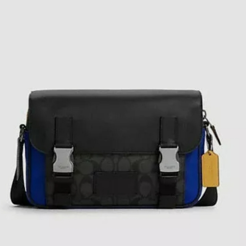 Coach Track Crossbody Colorblock Signat Canvas Gunmetal Charcoal Blue Multi